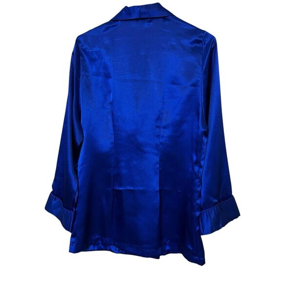 Vtg Victoria’s Secret Gold Label double breasted pajamas Sz‎ S Blue Satin Crest - Picture 2 of 8